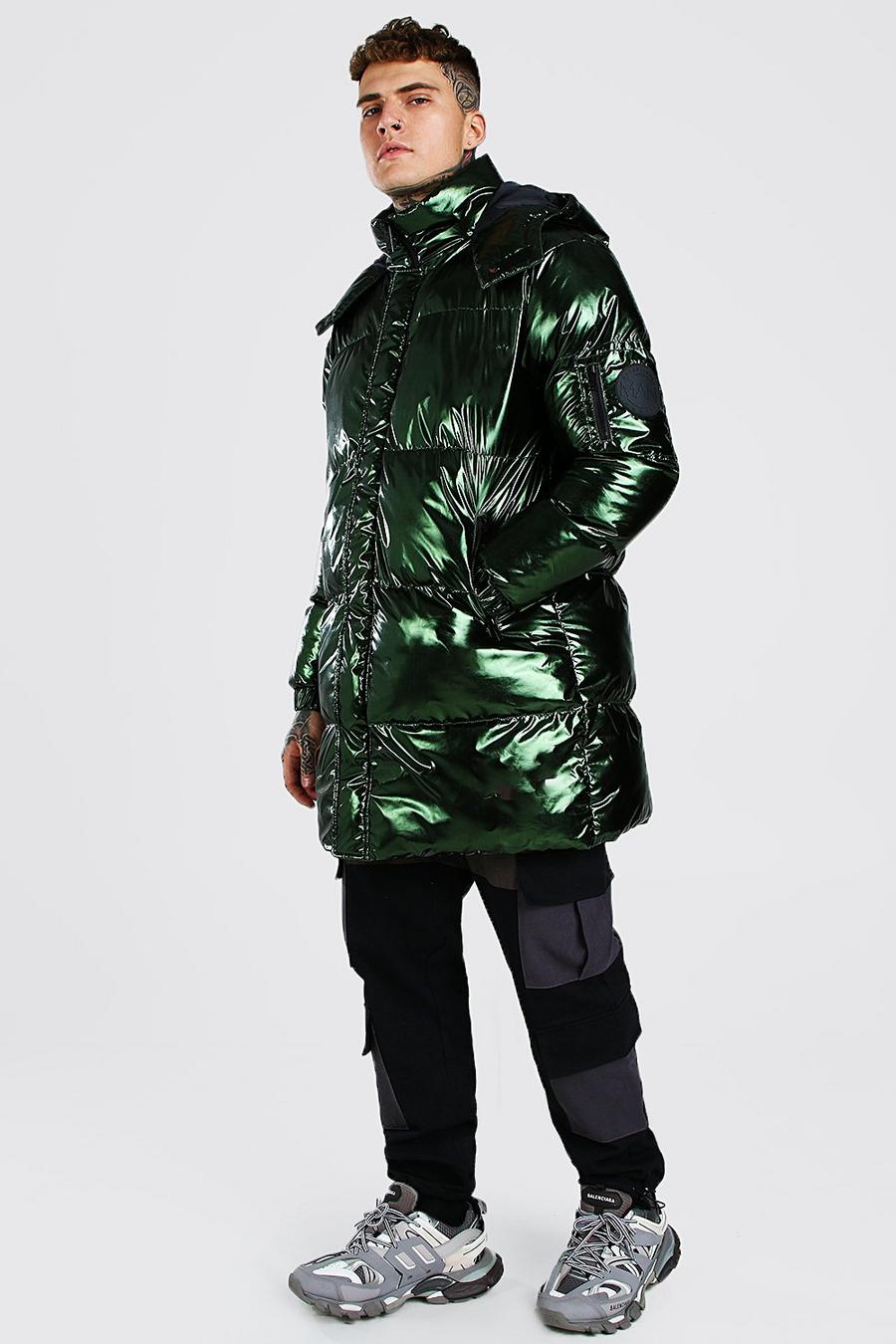 Green Iridescent Hooded Longline Puffer image number 1