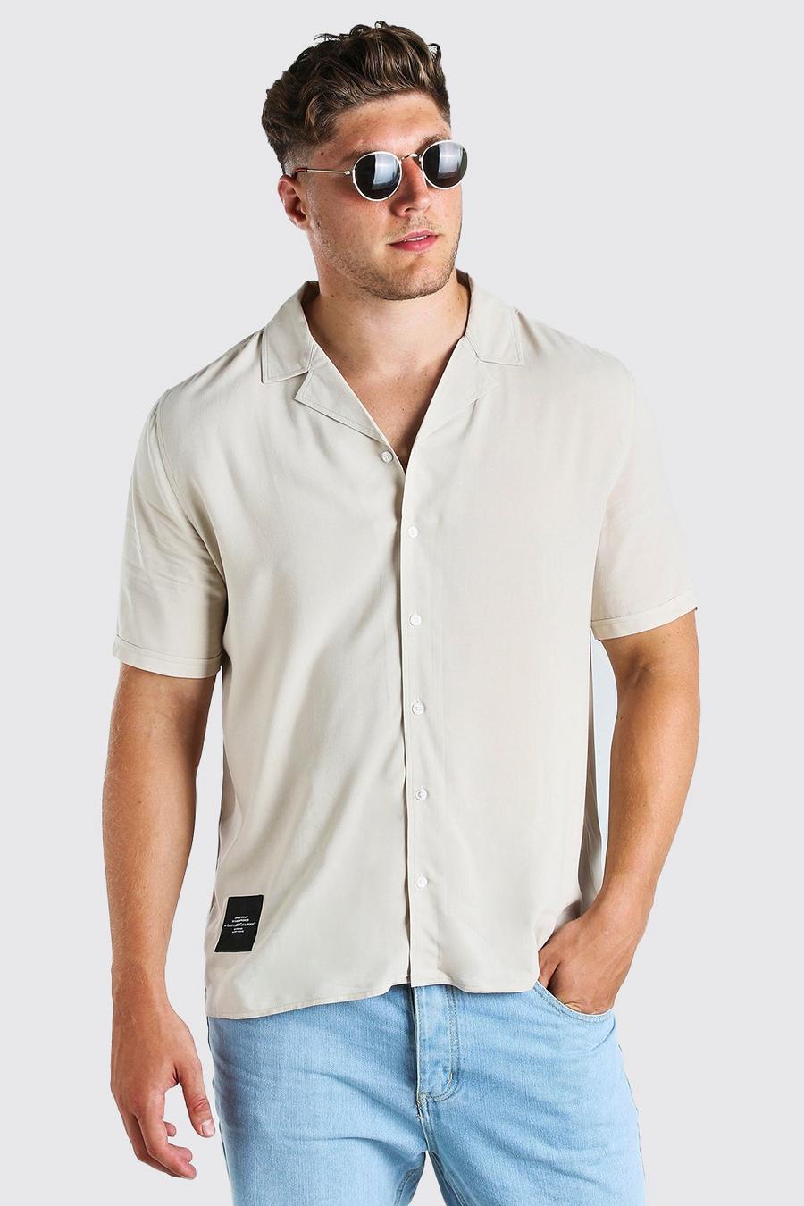Ecru Plus Size Revere Shirt With Woven Tab image number 1