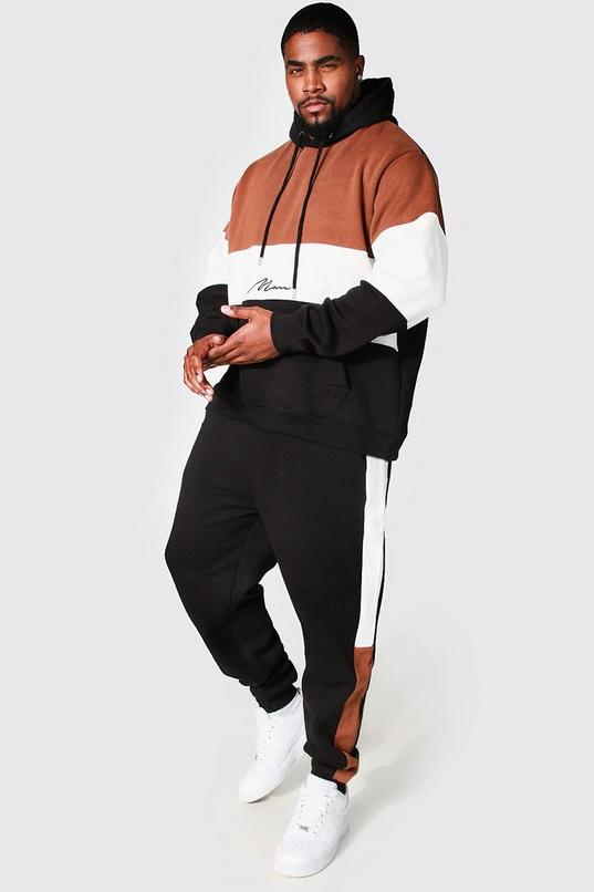Natural Boohoo Cotton Plus Limited Edition Colour Block Tracksuit in Stone - Save 14% gym and workout clothes Tracksuits and sweat suits Womens Mens Clothing Mens Activewear 