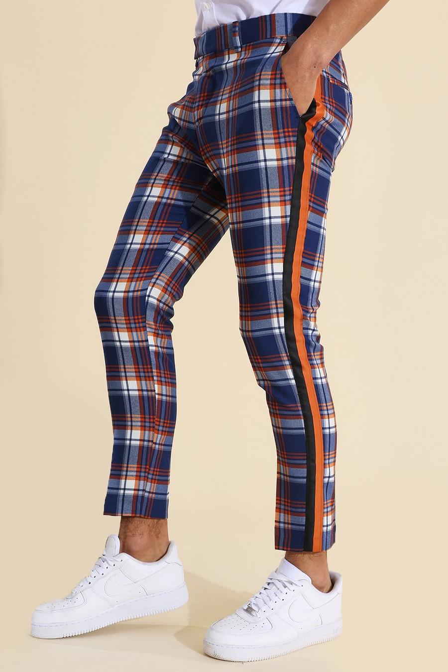 Pantaloni sartoriali Super Skinny Fit a quadri con striscia, Azzurro