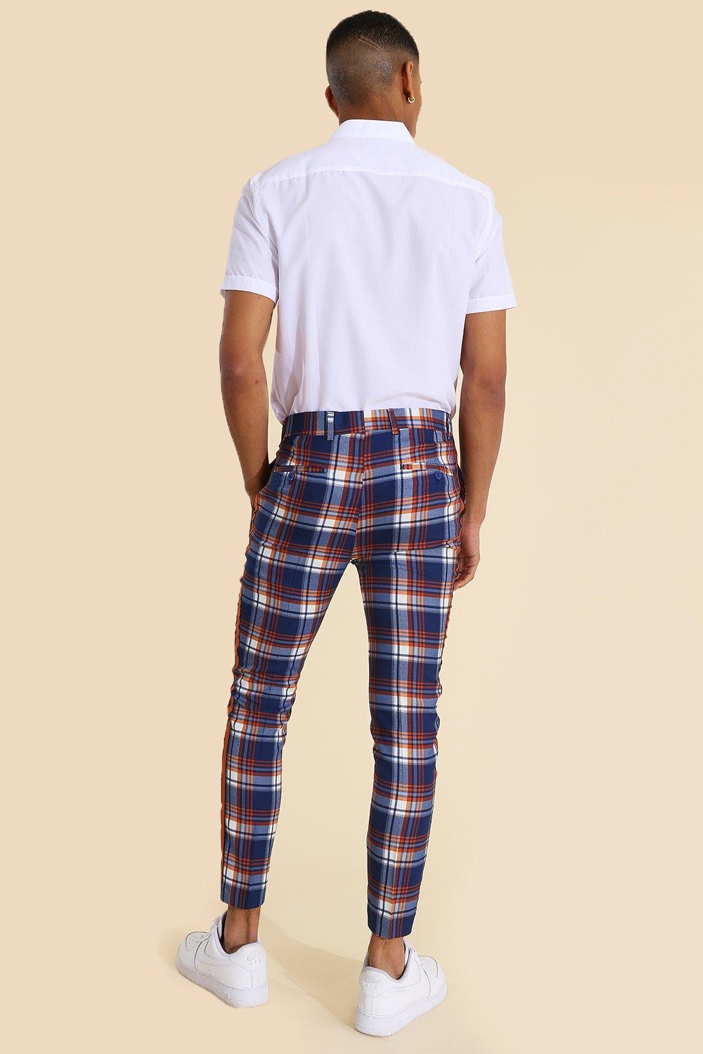 Mens super best sale skinny tartan trousers