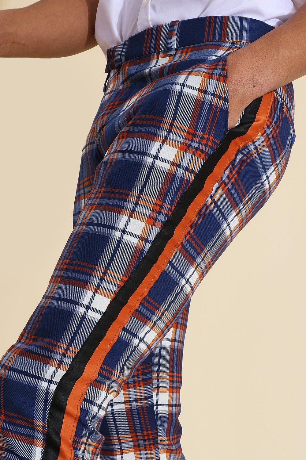 Mens super deals skinny tartan trousers