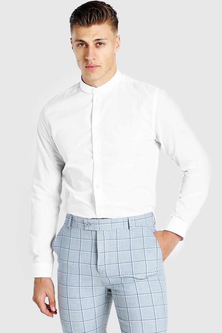 Wit Regular Fit Overhemd Met Lange Mouwen En Opa Kraag image number 1