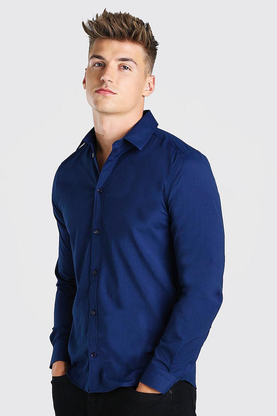 Slim Fit Hemd mit langen Ärmeln , Marineblau image number 1
