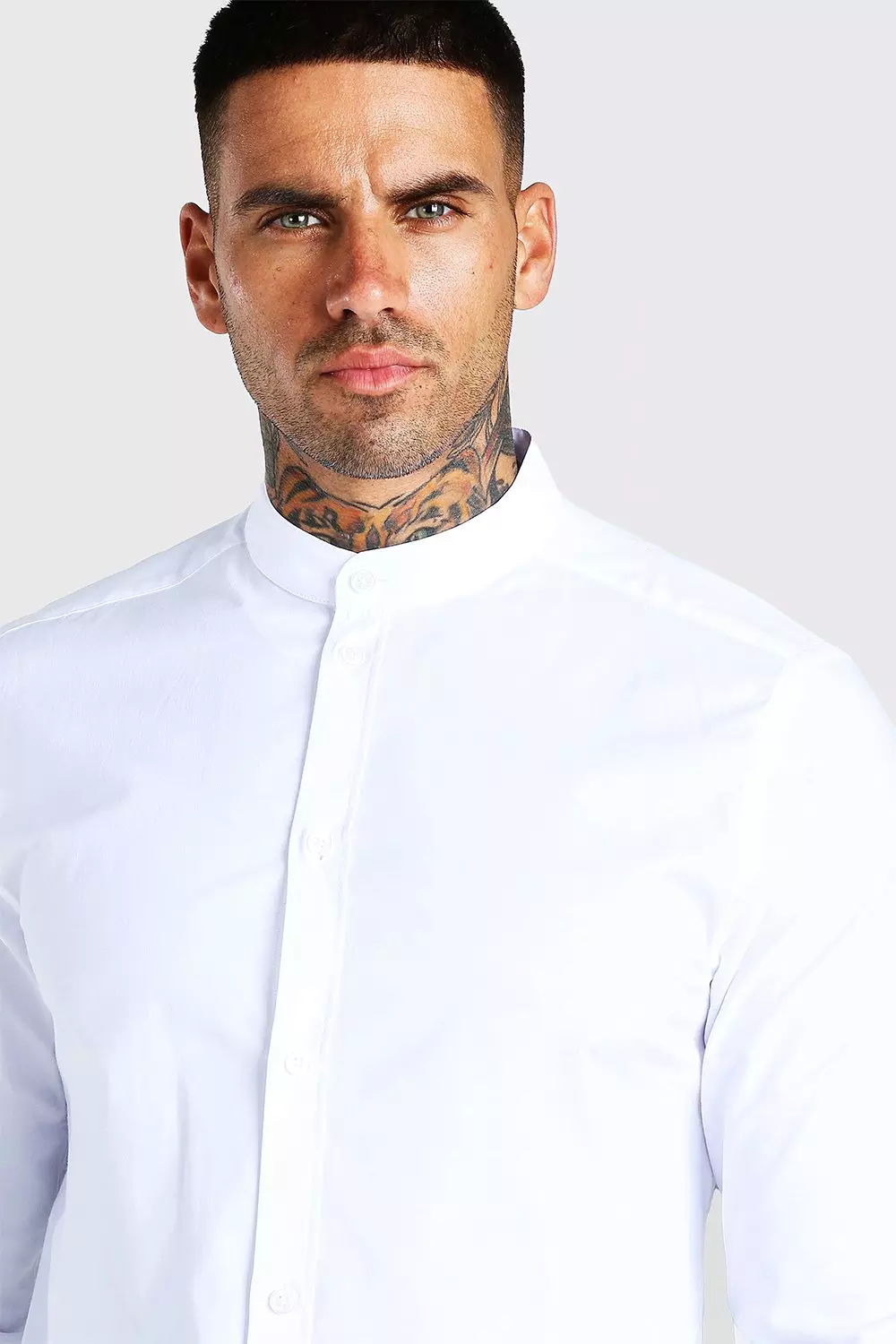 White grandad collar hot sale shirt slim fit