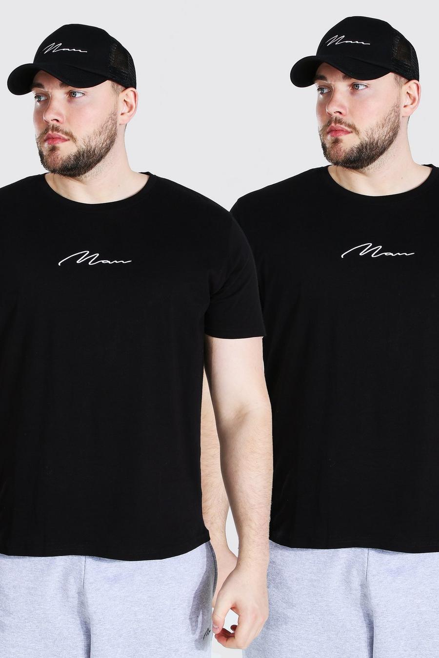 Black Plus Size Man T-Shirts Met Tekst (2 Stuks) image number 1