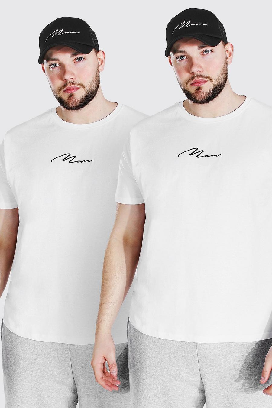 White Plus Size 2 Pack MAN Script T-Shirt image number 1