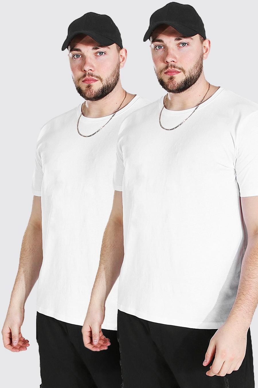 Plus Size 2er-Pack schlichte T-Shirts mit Rundhals, Weiß image number 1