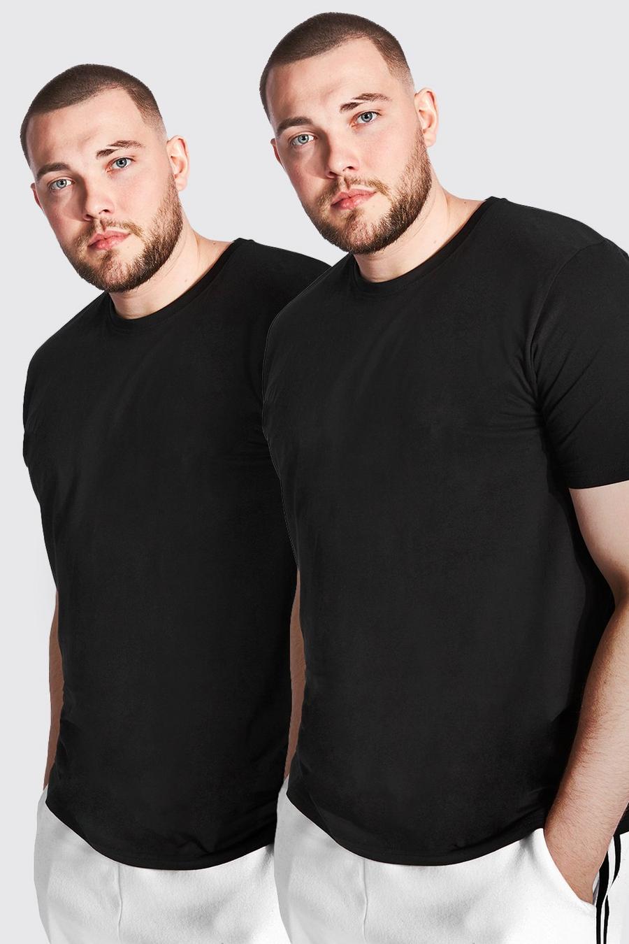 Black Plus Size 2 Pack Longline Basic T-Shirt image number 1