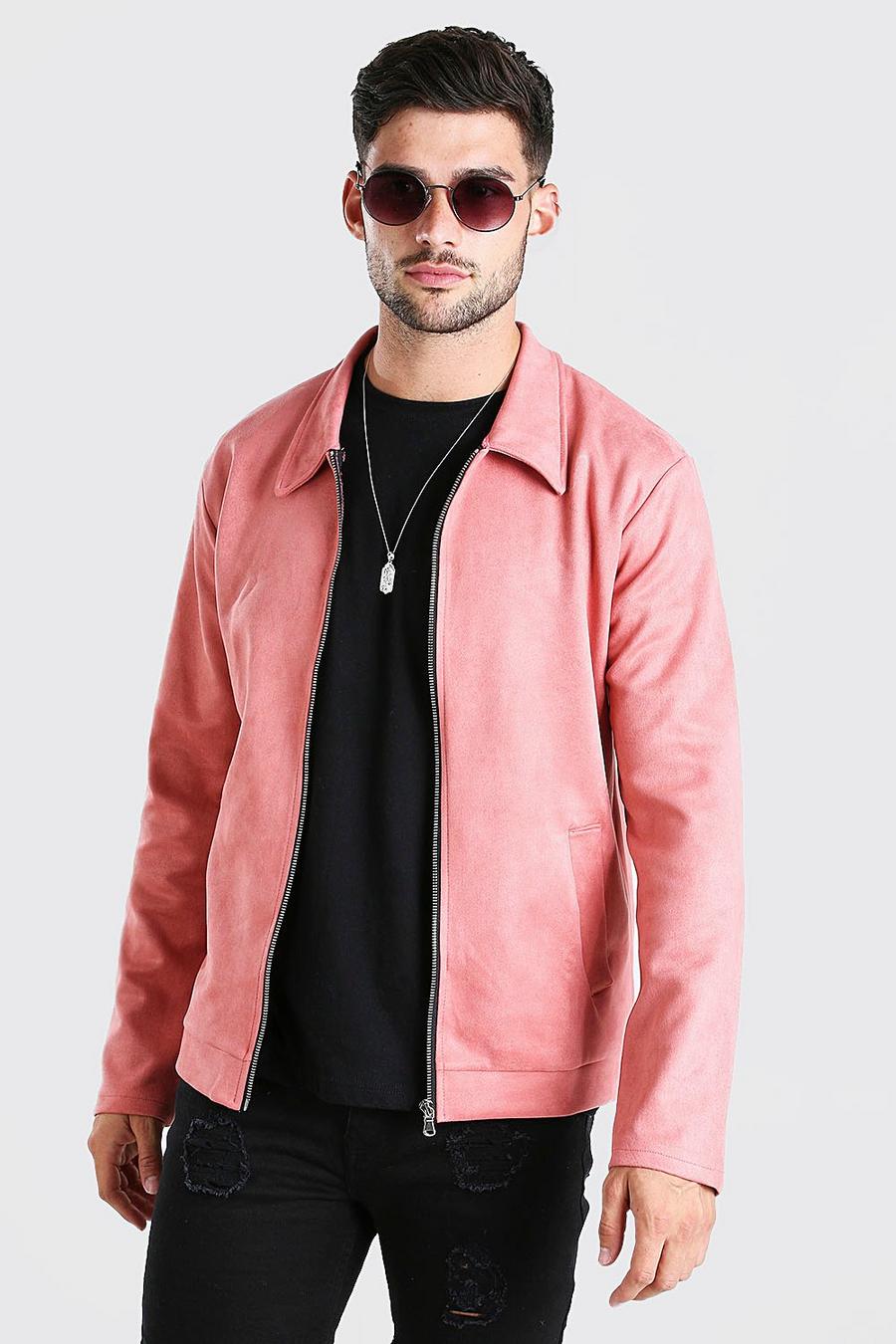 Pink Faux Suede Unlined Harrington Jacket image number 1