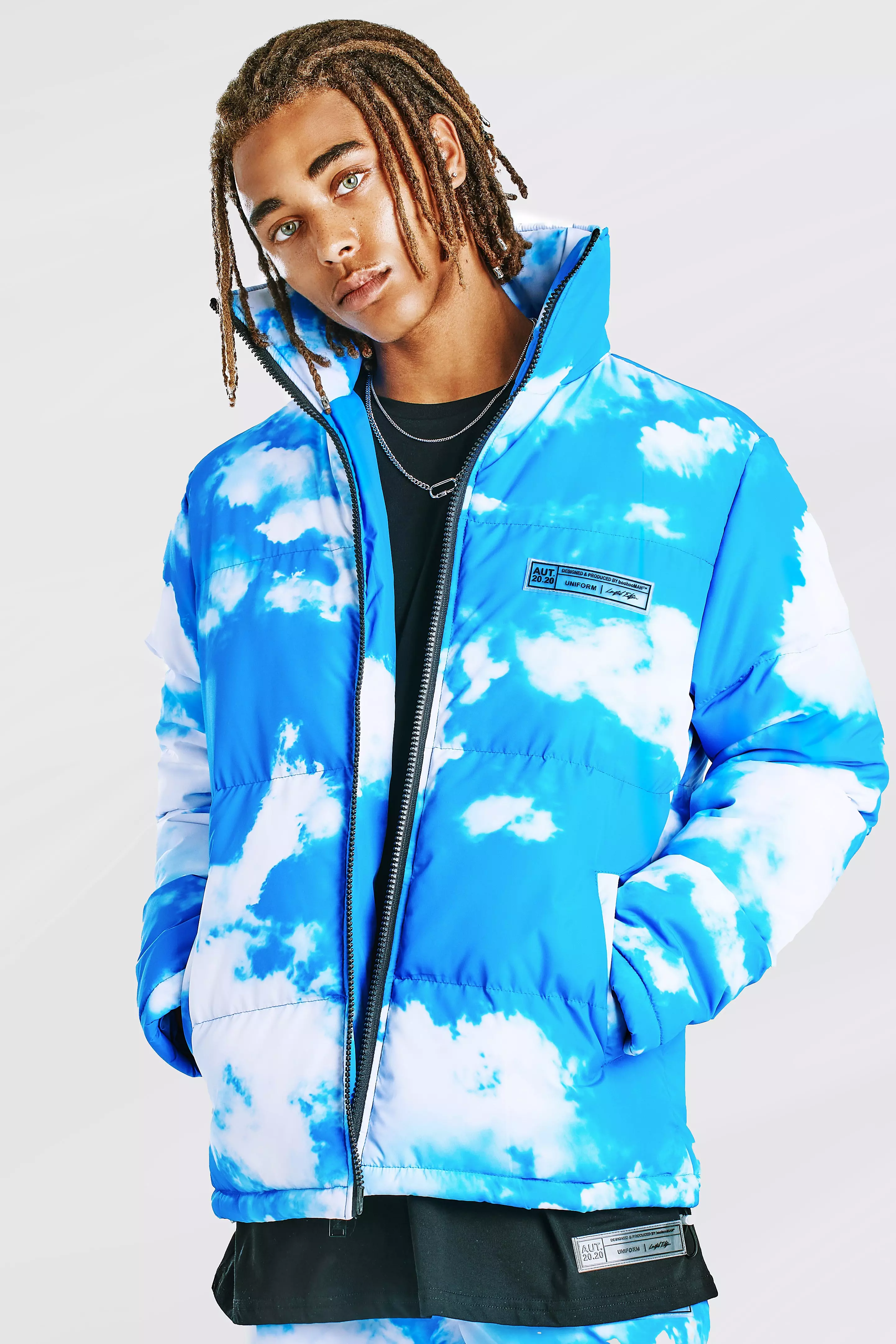 Blue Cloud Print Puffer Jacket alternative image