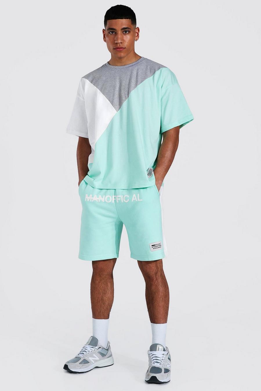 Aqua Man Gesplitst Colour Block T-Shirt En Shorts Set image number 1