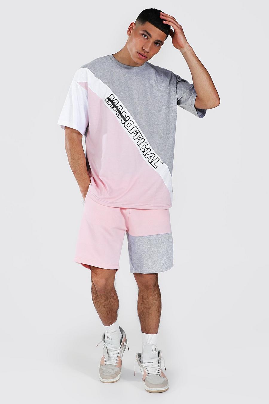Pink MAN Official T-shirt och shorts med blockfärger image number 1