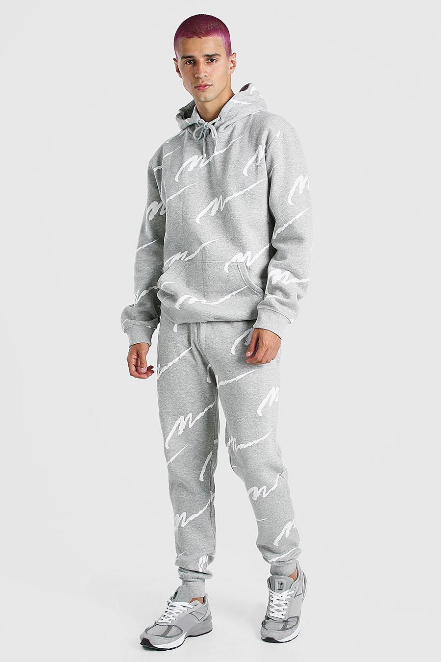Grey All Over MAN Printed Hooded Tracksuit image number 1