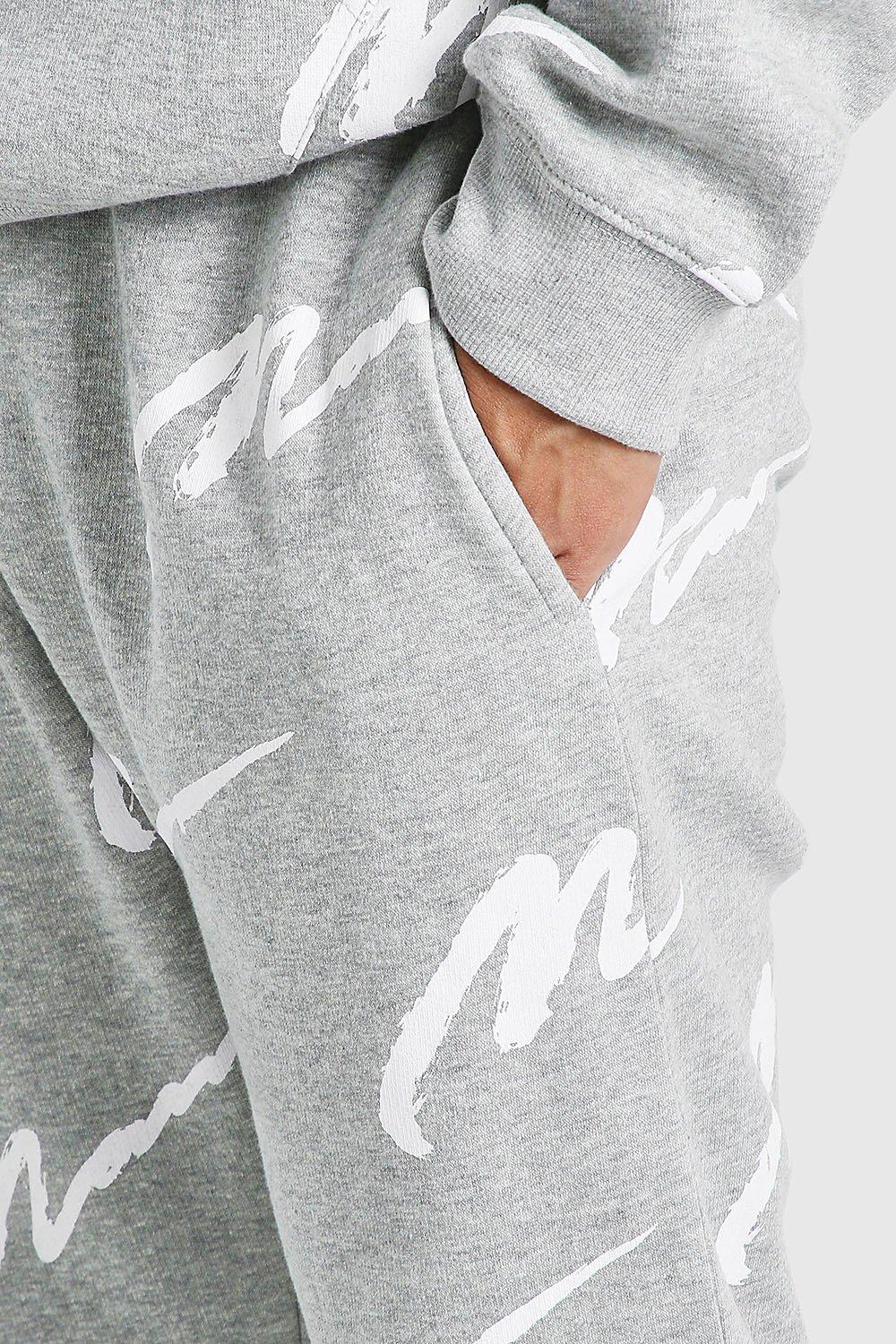 All over man printed hooded tracksuit grey hotsell