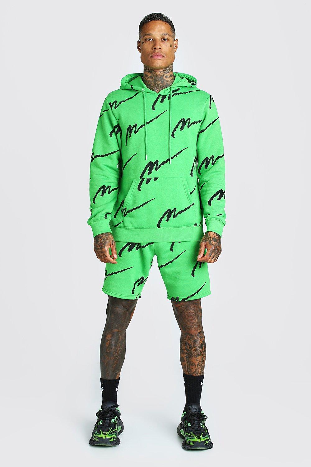 All over man store printed hooded short tracksuit