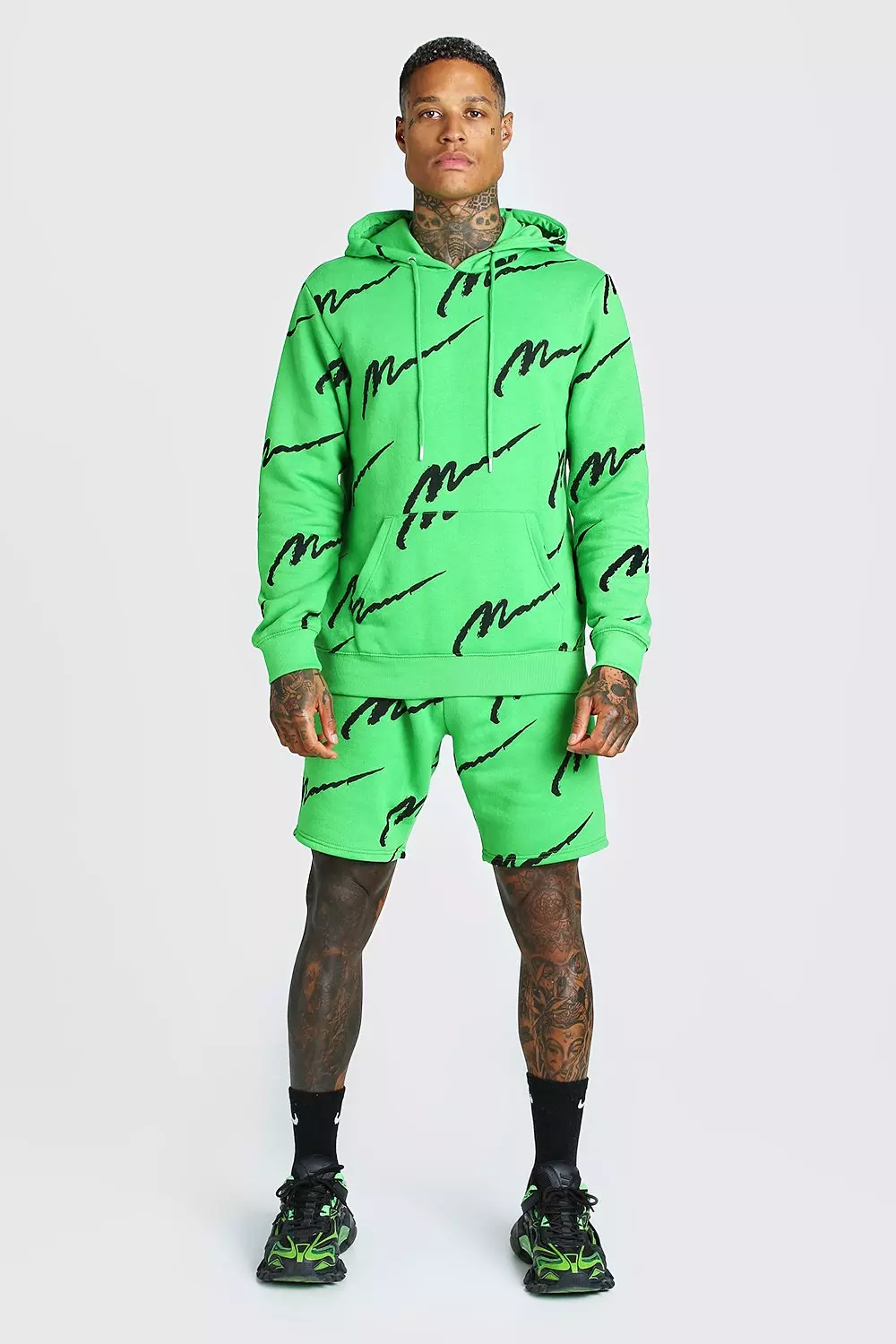 All over man printed hooded short tracksuit sale