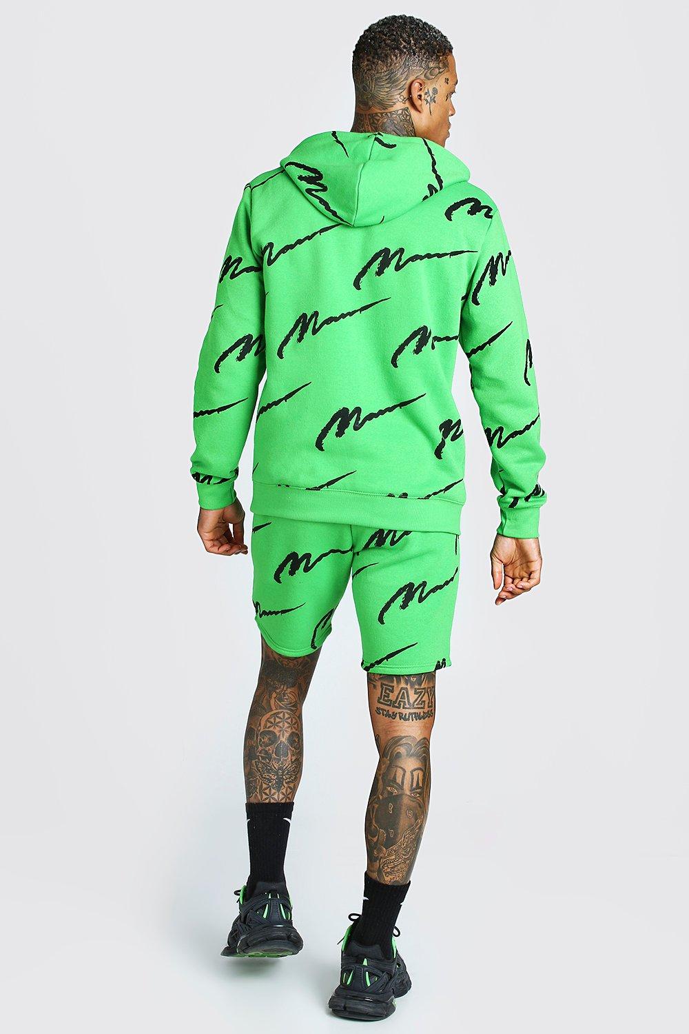 All over man deals printed hooded short tracksuit