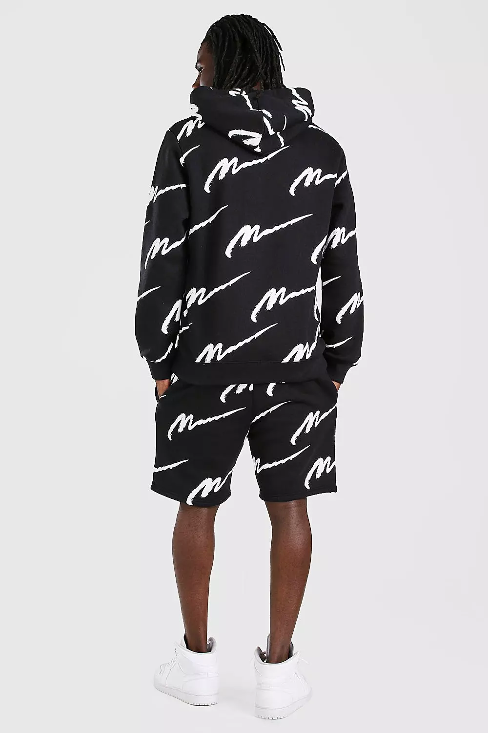 All over man store printed hooded tracksuit black