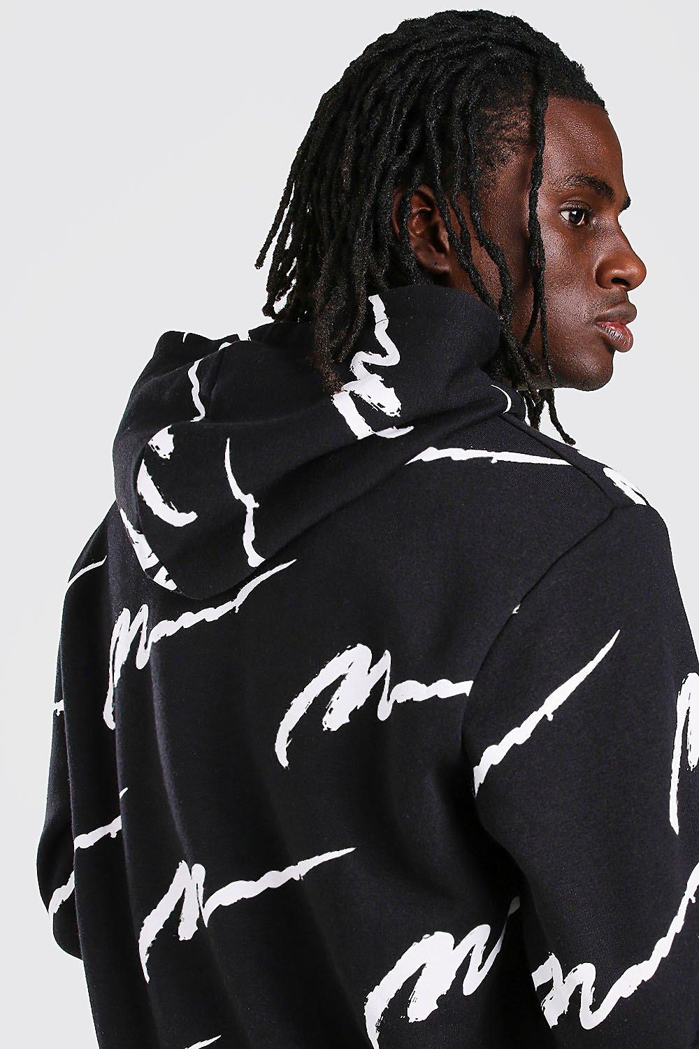 All Over MAN Printed Hooded Short Tracksuit boohoo NZ