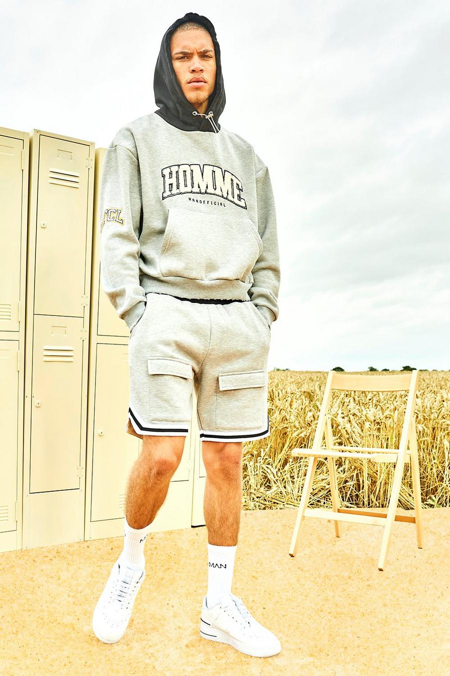 Grey grå Varsity Homme Short Tracksuit With Sports Rib image number 1