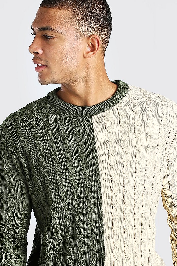 Pull épissé colorblock en tricot torsadé | boohoo Pull épissé colorblock en tricot torsadé | boohoo