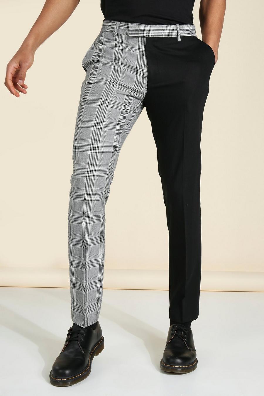 Black Skinny Spliced Check Tailored Pants image number 1