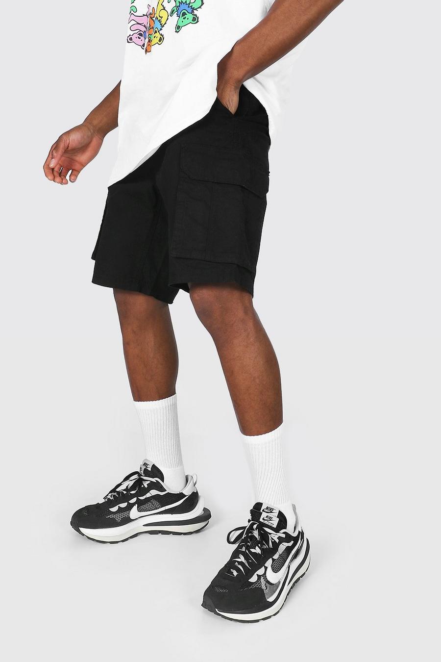 Pantalones cortos cargo con cintura fija, Negro image number 1