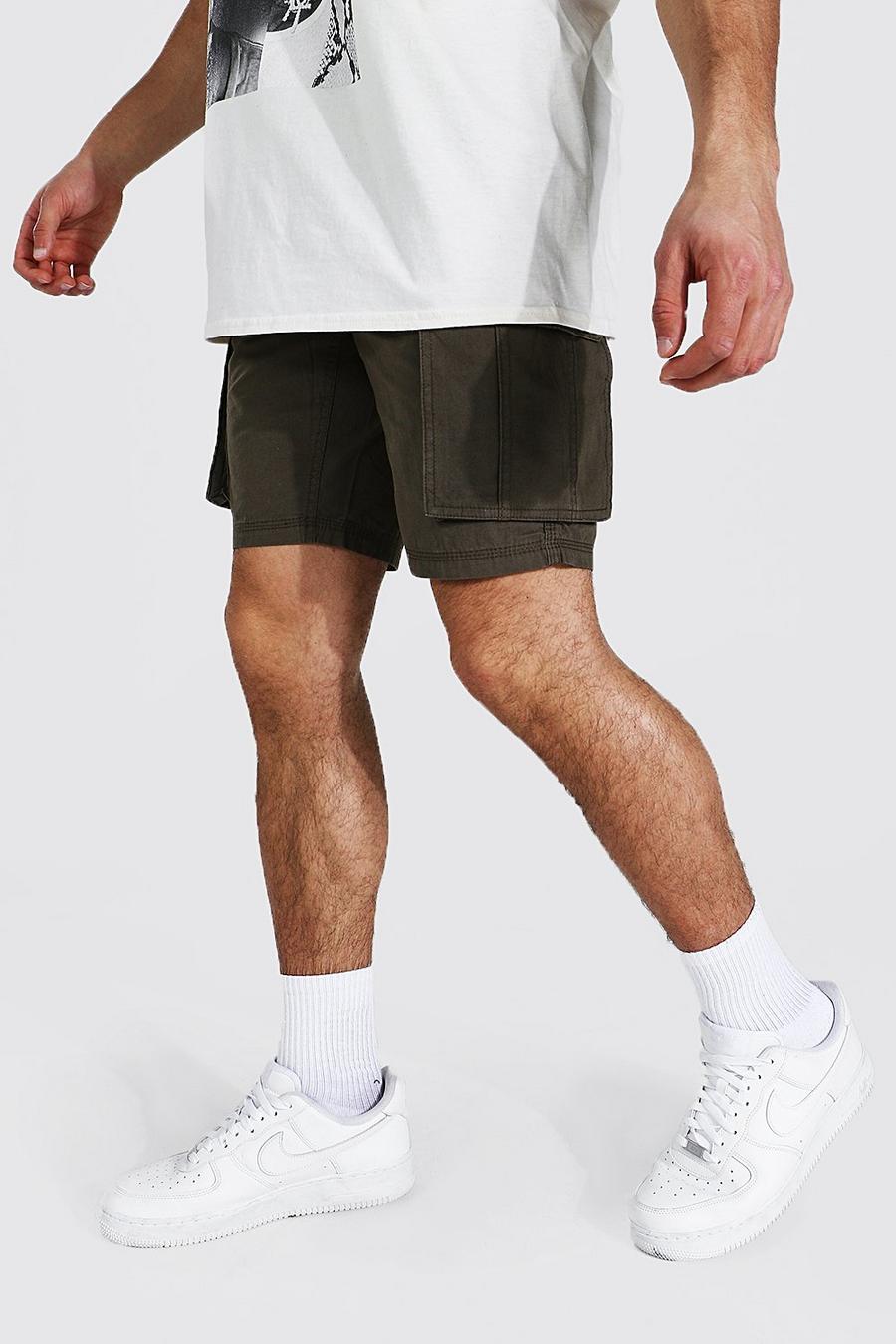 Pantalones cortos cargo con cintura fija, Caqui image number 1