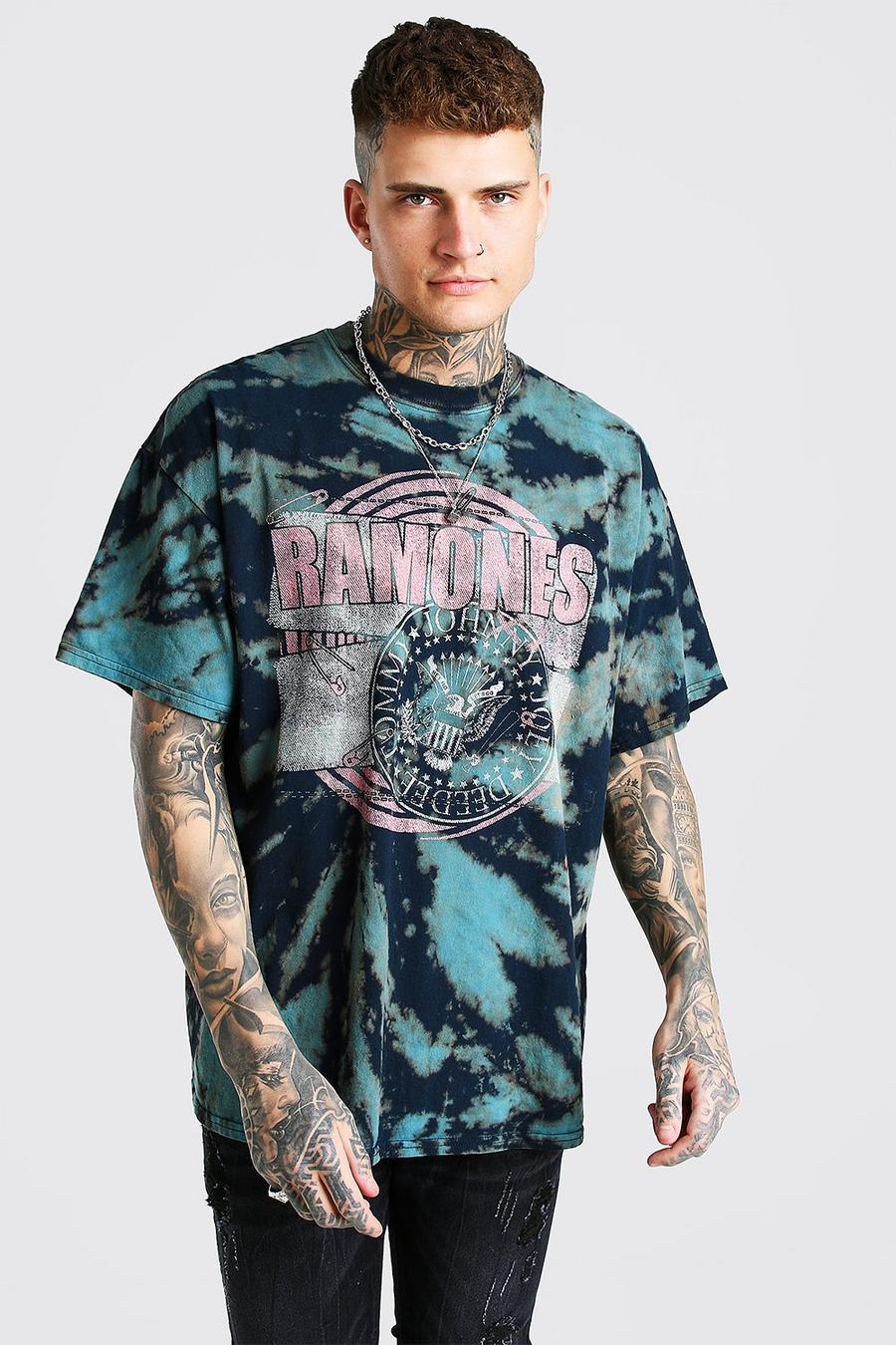 Grey Oversized Ramones Tie Dye License T-Shirt image number 1
