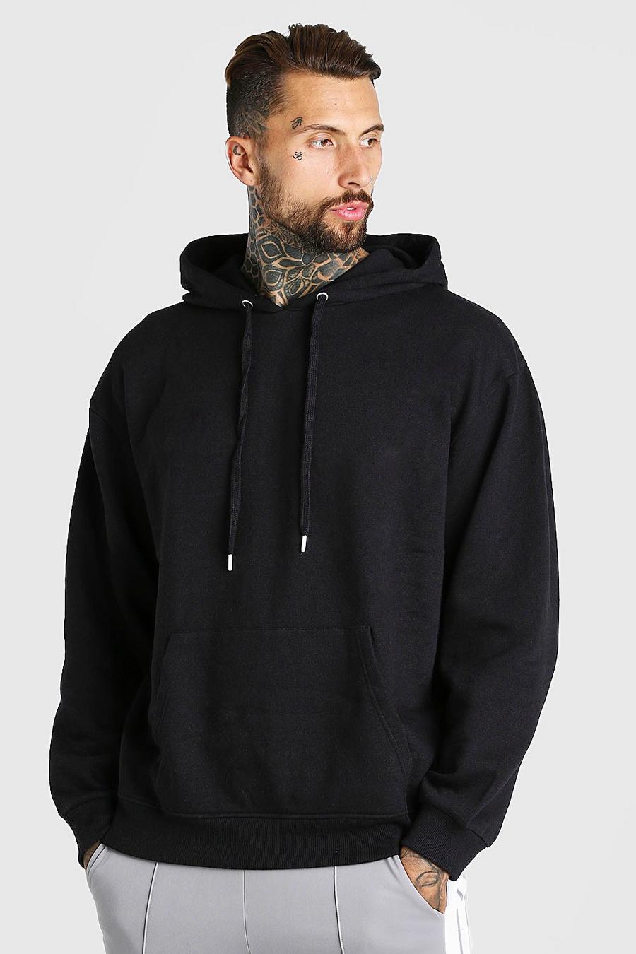 Black Oversized Basic Over The Head Hoodie image number 1