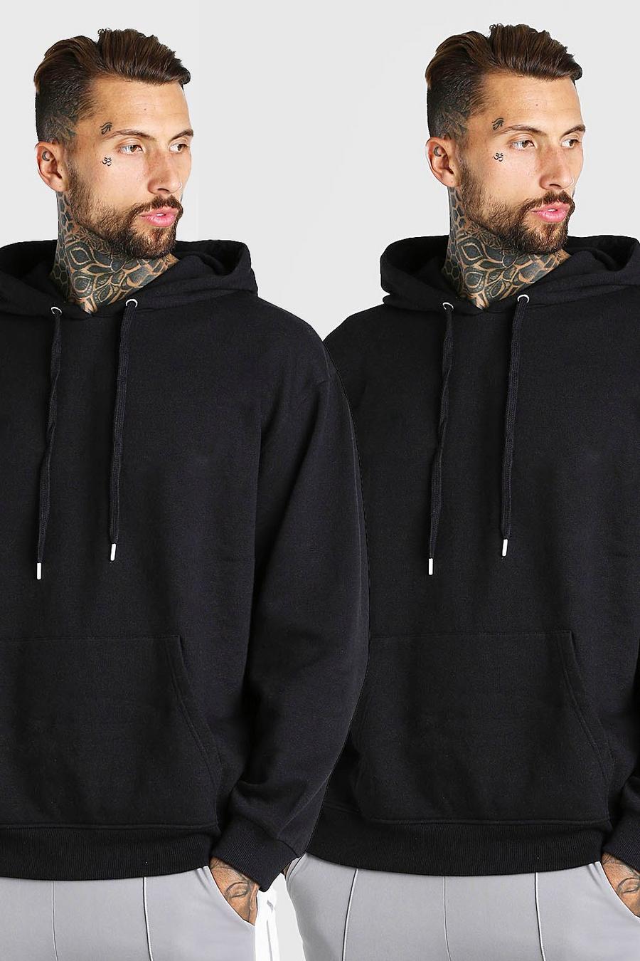 Black 2 Pack Oversized Basic Over The Head Hoodie image number 1
