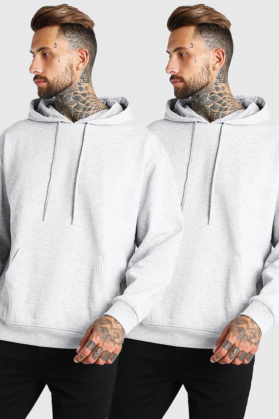 Grey marl 2 Pack Oversized Basic Over The Head Hoodie image number 1
