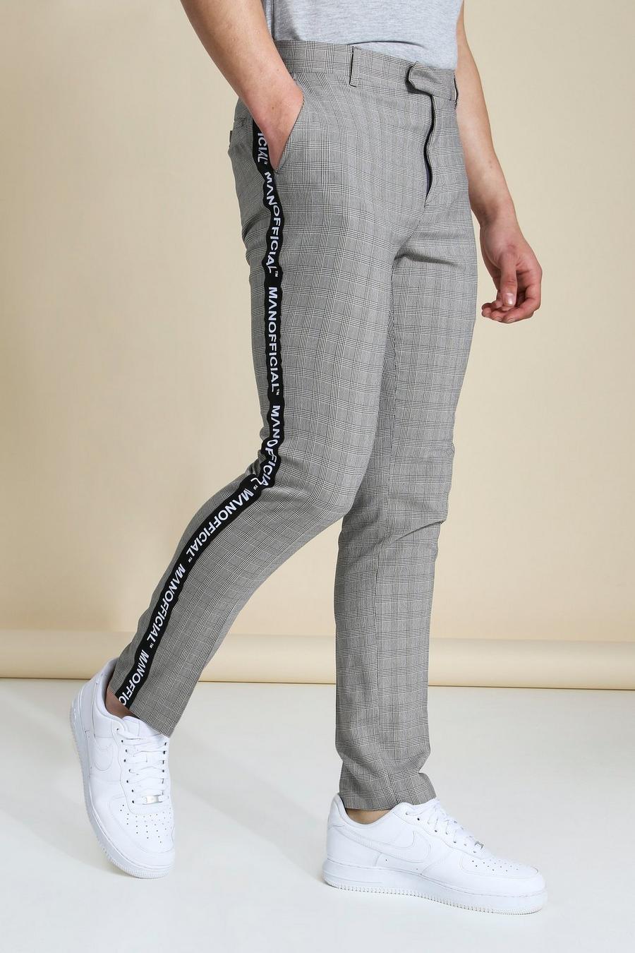 Pantalones entallados skinny a cuadros con cinta MAN , Marrón image number 1