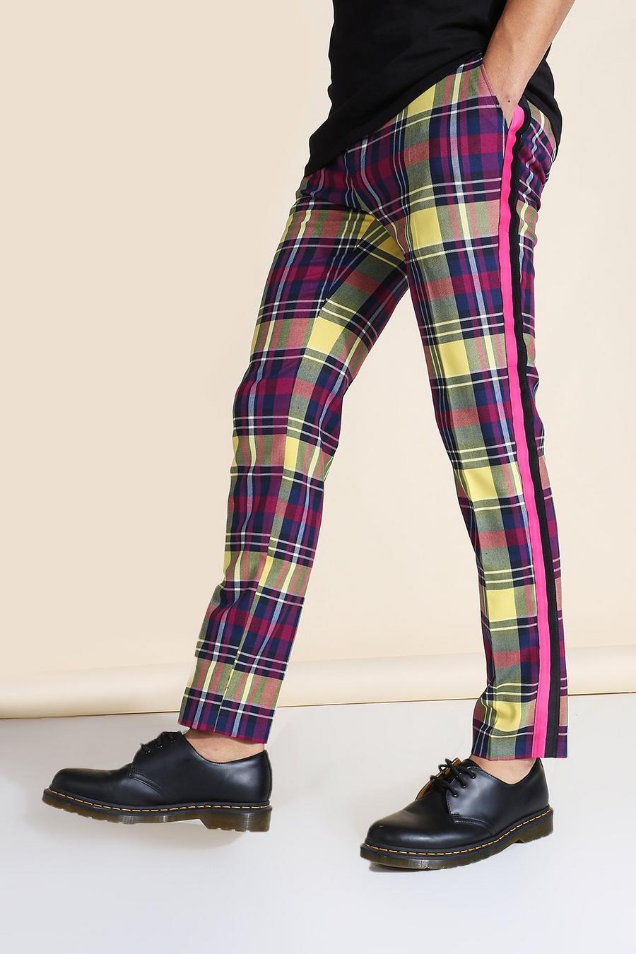 Pantalones entallados de cuadros grandes con cinta Skinny, Multicolor image number 1
