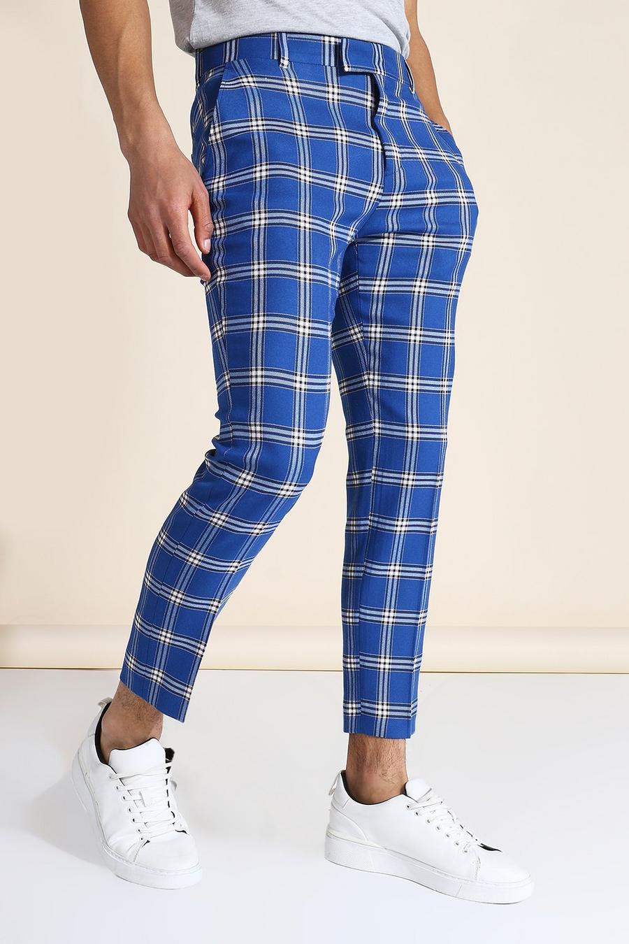 Blue Skinny Crop Large Check Tailored Pants image number 1