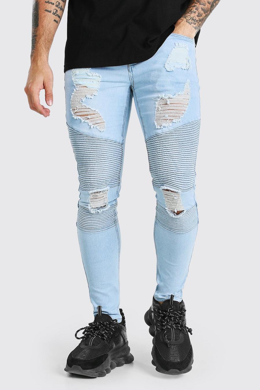 Ice blue Skinny Fit Biker Jean With Abraisons image number 1