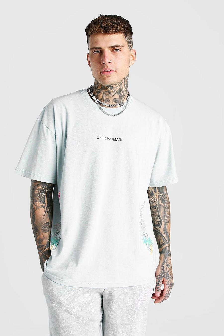 T-shirt oversize MAN sfumata con stampa di palme, Grigio image number 1