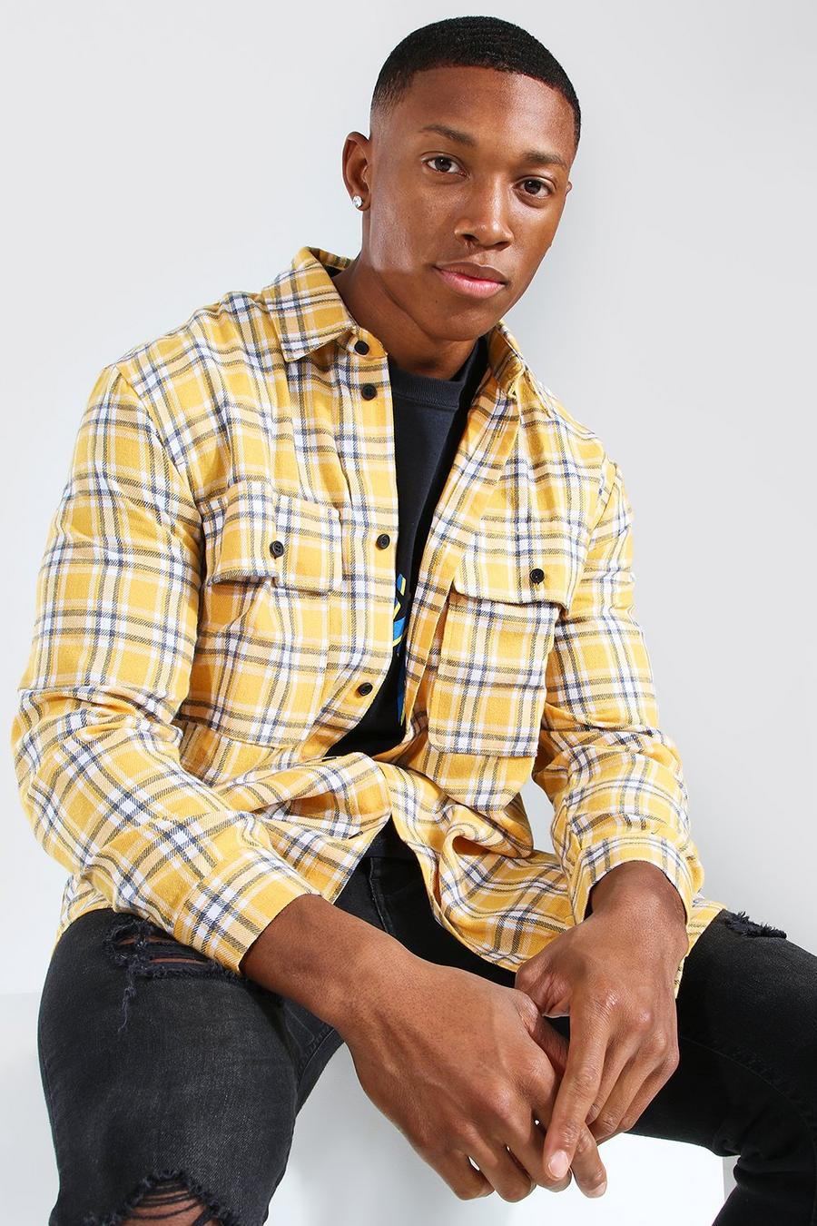Yellow Long Sleeve Brushed Flannel Overshirt image number 1
