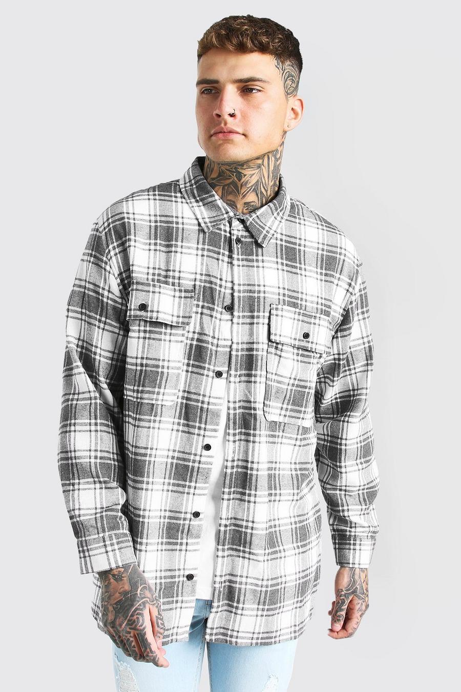 Grey Heavy Weight Brushed Check Overshirt image number 1