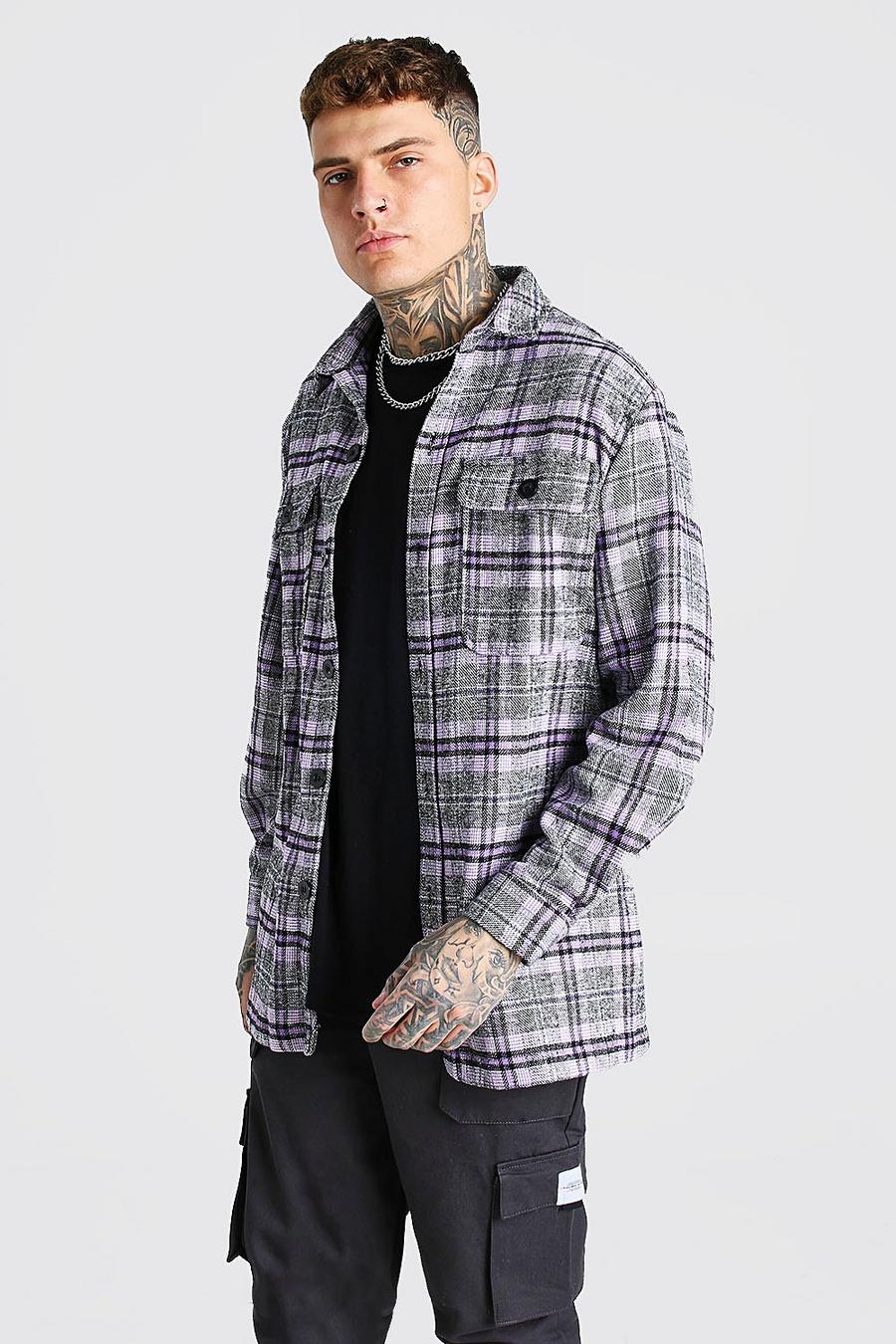Purple Long Sleeve Heavy Weight Check Overshirt image number 1