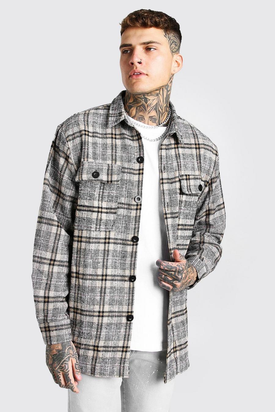 Tan Long Sleeve Heavy Weight Check Overshirt image number 1