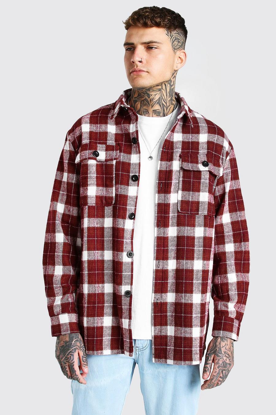 Red Long Sleeve Heavy Weight Check Overshirt image number 1