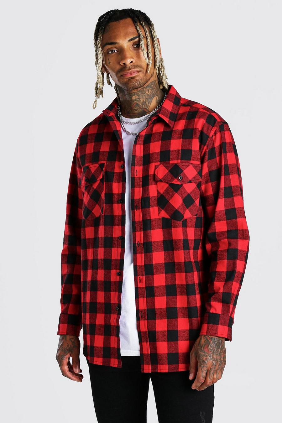 Red Long Sleeve Oversized Brushed Flannel Shirt image number 1