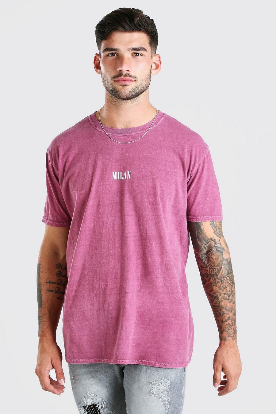 Überfärbtes Oversized T-Shirt mit „Milan“-Print, Rot image number 1