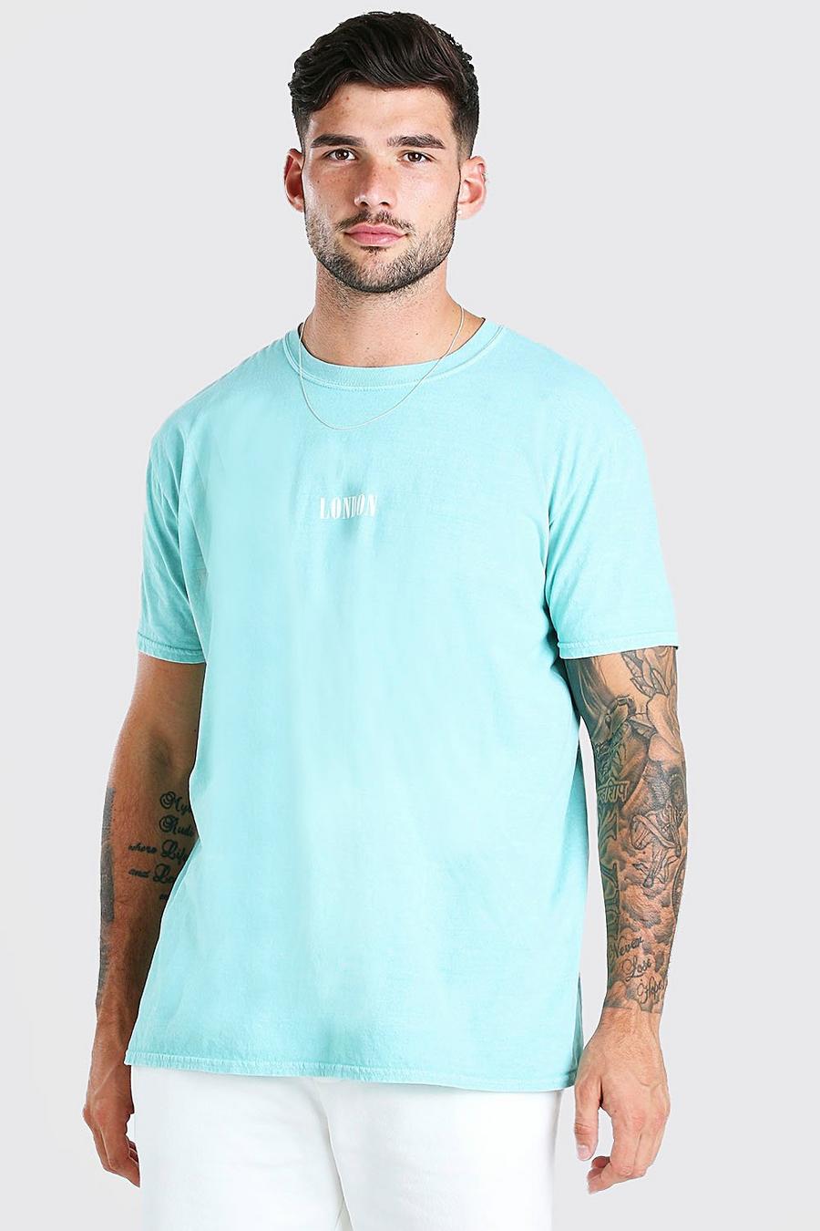 Mint green Oversized London Print Overdyed T-Shirt image number 1
