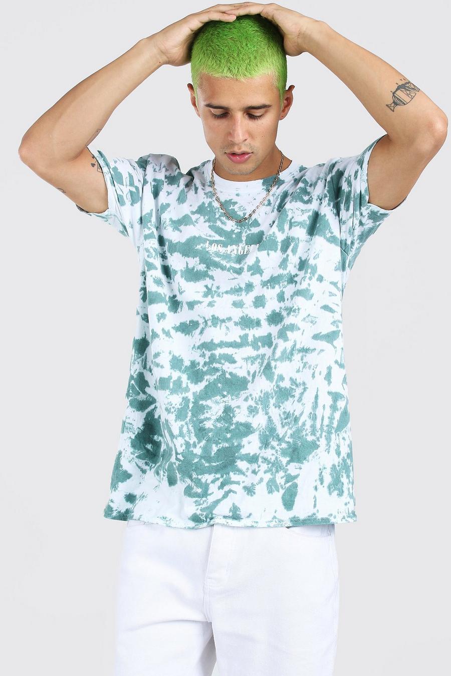 Camiseta ancha tie dye de Los Angeles, Verde image number 1