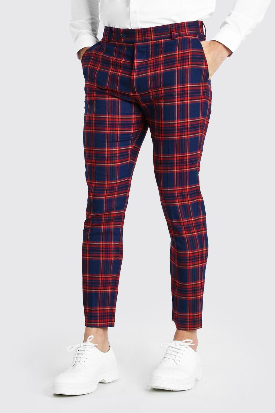 Pantaloni a pinocchietto eleganti super skinny in fantasia scozzese, Blu oltremare image number 1