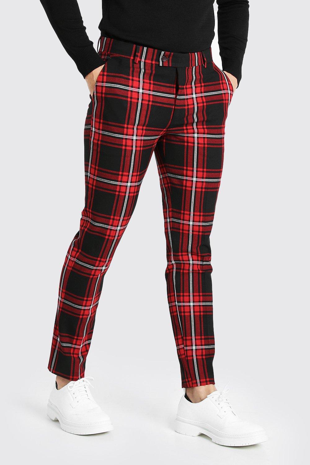 mens red plaid pants skinny