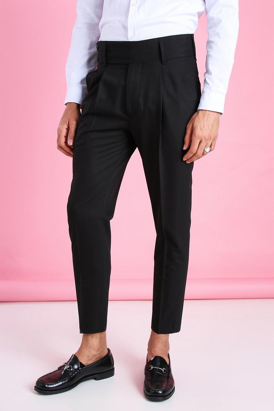 Elegante, kurze einfarbige Skinny Hose mit doppeltem Verschluss, Schwarz image number 1